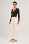 Women's Corded Fabric Double-Breasted V-Neck Long Sleeve Blouse – Stretchy Bodycon Slim Fit, Stylish Crop 3017 - 4