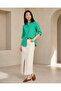 Women's Vibrant Aqua Green Turquoise Long Sleeve Folded Sleeve Shirt - - 4