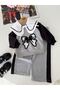 3-Piece Girls' Set with Bow Embroidered Collar - Gray - 2