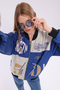 Women's Oversize Printed Leather Biker Coat Zippered Racer Jacket Lined Bomber College Coat - 3