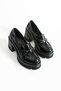 Chonora Women's Black Patent Leather Chain Detailed Thick Sole Heeled Loafer - 4