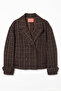 Plaid Double-Breasted Short Jacket Brown - 2