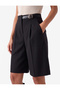 Belt Detailed Viscose Blend Pleated Regular Waist Bermuda Shorts - 4