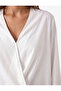 V-Neck Long Sleeve Oversize Satin Double Breasted Collar Blouse - 4