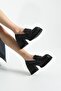 Loftia Women's Black Leather Chunky Heeled Loafer - 5