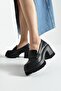 Loftia Women's Black Leather Chunky Heeled Loafer - 4