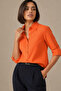 Women's Orange Long Sleeve Buttoned Shirt – Comfortable Fit with Folded Sleeves, Stylish