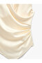 Asymmetrical Detailed Sleeveless Double Breasted Collar Gathered Satin Blouse - 8