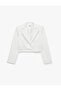 Long Sleeve Wide Collar Buttoned Crop Blazer Jacket - 6