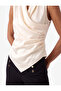 Asymmetrical Detailed Sleeveless Double Breasted Collar Gathered Satin Blouse - 5