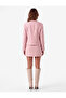 Crew Neck Long Sleeve Tweed Jacket with Pockets and Metal Buttons - 4