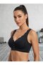 Women's Black Wave Detailed Front Snap Sports Bra