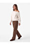 Long Sleeve Asymmetrical Boat Neck Off-Shoulder Sweatshirt with Staple Detail - 3