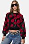 Floral Patterned Crew Neck Knitwear Sweater