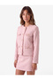 Crew Neck Long Sleeve Tweed Jacket with Pockets and Metal Buttons - 2