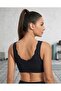 Women's Black Wave Detailed Front Snap Sports Bra - 2