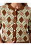 Buttoned Crew Neck Short Sleeve Knitwear Argyle Patterned Cardigan - 4