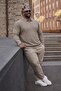 Men's Plus Size Basic Cream Zippered Sweatshirt