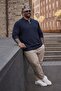 Men's Plus Size Basic Navy Blue Zippered Sweatshirt