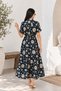 Women's Dress Long 100% Viscose Patterned Buttoned Short Sleeve Belted Shirt Collar Summer Dress - 6