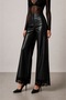Black Lace Long Faux Leather Wide Leg Trousers - 2