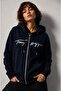 Embroidery Detailed Zippered Comfortable Hooded Women's Top - 2