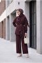 Asymmetrical Cut Trousers Lined Belted Cupra Set - Burgundy