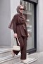Asymmetrical Cut Trousers Lined Belted Cupra Set -Brown