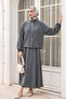 Modal Suit with Elastic Sleeves, Pearl Buttons on the Front, and Skirt -Petrol - 3