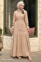 Camel Dress with Flower Brooch Detail Belted