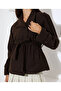 Women's Brown Belted Double-Breasted Double-Button Lined Cashmere Short Coat - 8