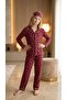 Girl's Burgundy Cotton Heart Patterned Sleepwear Set with Sleeping Glasses - 8