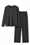 100% Cotton Anthracite Soft Textured Ribbed Long Sleeve Women's Pajama Set