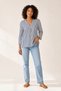 Women's Navy Blue and White Striped V-Neck Blouse – Comfortable Fit, Foldable Sleeve Detail, Stylish Blouse - - 4
