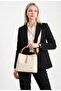Women's Cream Embossed Printed Hand and Shoulder Bag-Nb4002