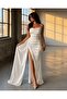 Thin Straps and Draped Bust Satin Dress White 582243 - 3