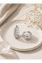 Silver Color Zircon Stone and Motif Detailed Drop Hoop Model Women's Earrings - 2