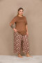 Plus size viscose chic design brown lip print short sleeve capri set