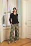 Floral Leaf and Ethnic Patterned Lace Trimmed 3-Piece Pajama Set - 8
