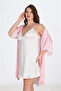Preum Large Size Satin Lace Embroidered White-Pink 2-Piece Nightgown and Robe Set Bigsize