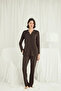 Long Sleeve Button down V Neck Pajama Set - 4