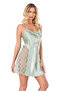 Lace Embroidered Thin Strap Water Green Short Satin Nightgown - 2