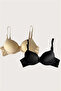 Black-Tan 2-Piece Micro Fabric Push up Padded Underwire Daily Support Bra - 3