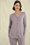 Long Sleeve Button down V Neck Pajama Set - 5