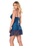 Lace Embroidered Thin Strap Petrol Blue Short Satin Nightgown - 3