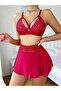 Red Lace Embroidered Skirt and Bra Set
