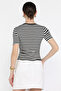 Line Patterned Women's T-Shirt with V Metal Accessories - 4