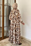 Patterned Summer Hijab Dress with Elasticated Sleeves and Front Button Detail - 4