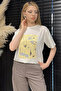 Women's Crew Neck Stone Embroidered Printed T-Shirt