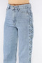 Stone Detailed High Waist Wide Leg Women's Jean Denim Trousers - 4